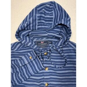 Vineyard Vines Mens XS Blue Striped Cotton Linen Hoodie Classic Fit Shirt Surfer